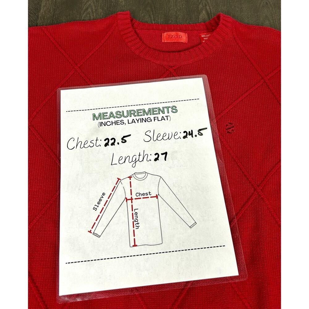Vintage IZOD Cotton Sweater Men's Large Solid Red Diamond Pattern Christmas - Picture 10 of 11